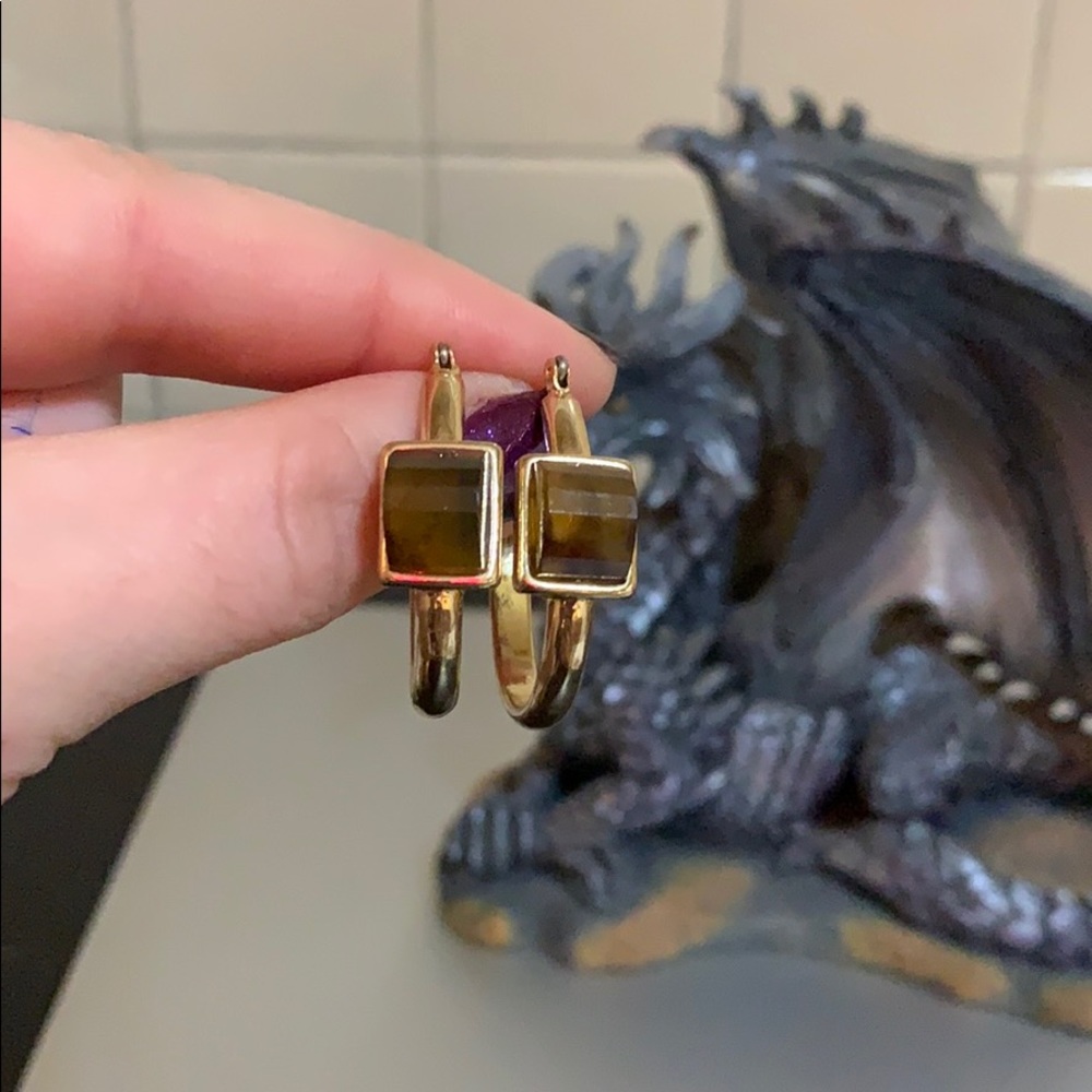 Hoop earrings with brown stone